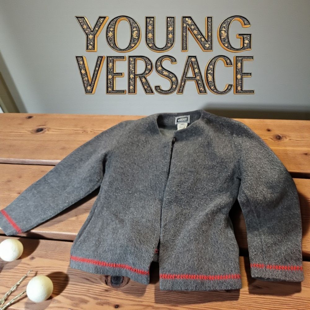 Versace Kids Gray Wool Jacker with Red Trim Sz 12